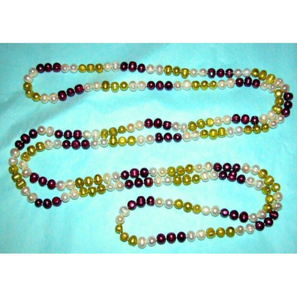 64" Long Cultured Freshwater Pearl Necklace Lime Green Plum Purple White Endless